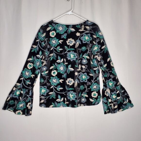 Karen Kane Velvet Embroidered Top Women Medium Floral Bell Sleeve Boho Romantic - Picture 2 of 10